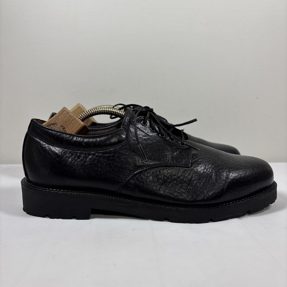 H.S. TRASK Mens 12W Black Authentic Bison Leather Oxford Derby‎ Shoes 1151 USA